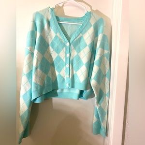 Blue and white teal sweater